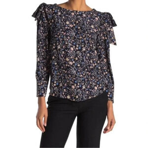 Rebecca Taylor Vivianna Floral Vine Silk Blouse Bows Tie Shoulder size 4